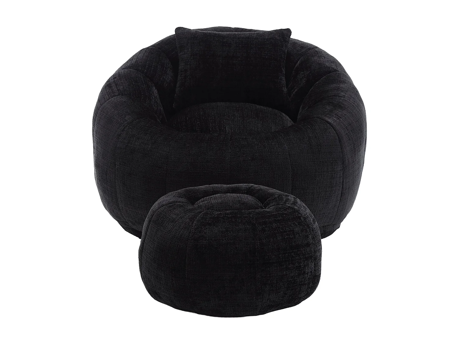 Fauteuil poire rotatif rond en chenille, avec pouf, rempli de mousse à mémoire haute densité, fauteuil paresseux pour salon, chambre, noir