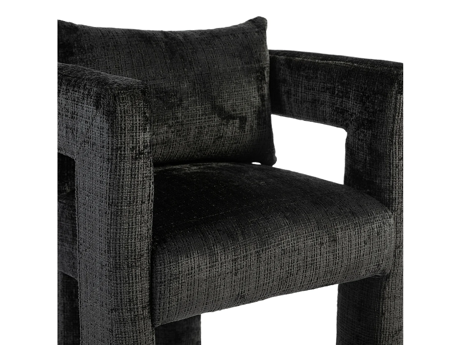 Fauteuil scandinave avec coussin confortable, design unique avec accoudoirs creux, en tissu chenille, 60x44x65cm, noir