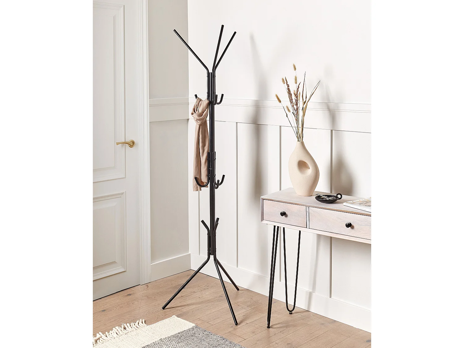 Moderner Metall-Kleiderständer für Kleidung, Innenschiene, Mantel, schwarz, Almena