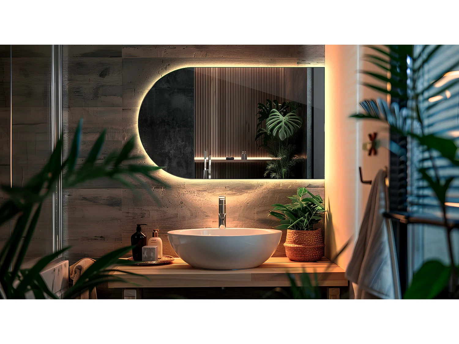 Minimalistischer unregelmäßiger halbovaler Spiegel 50 x 90 cm LED für das Badezimmer – neutrales Licht