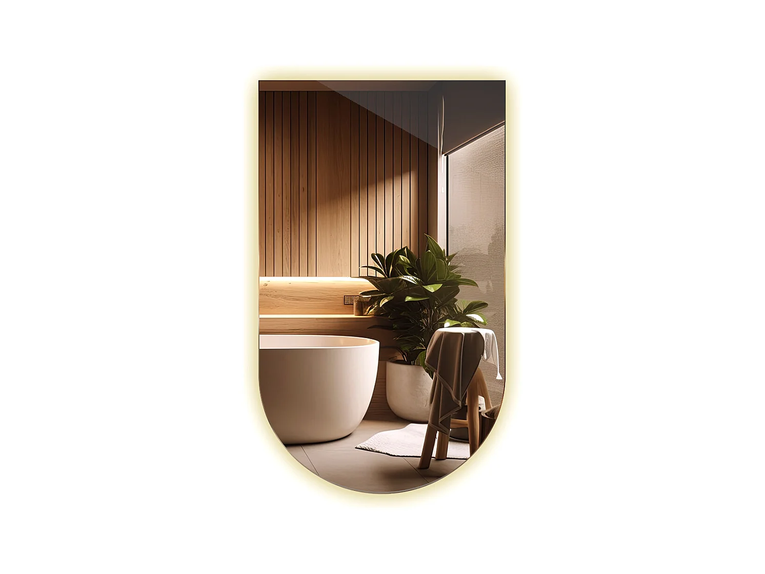 Miroir Irrégulier Semi-Ovale 60 x 100 cm LED pour Maquillage Salle de Bain - lumière neutre