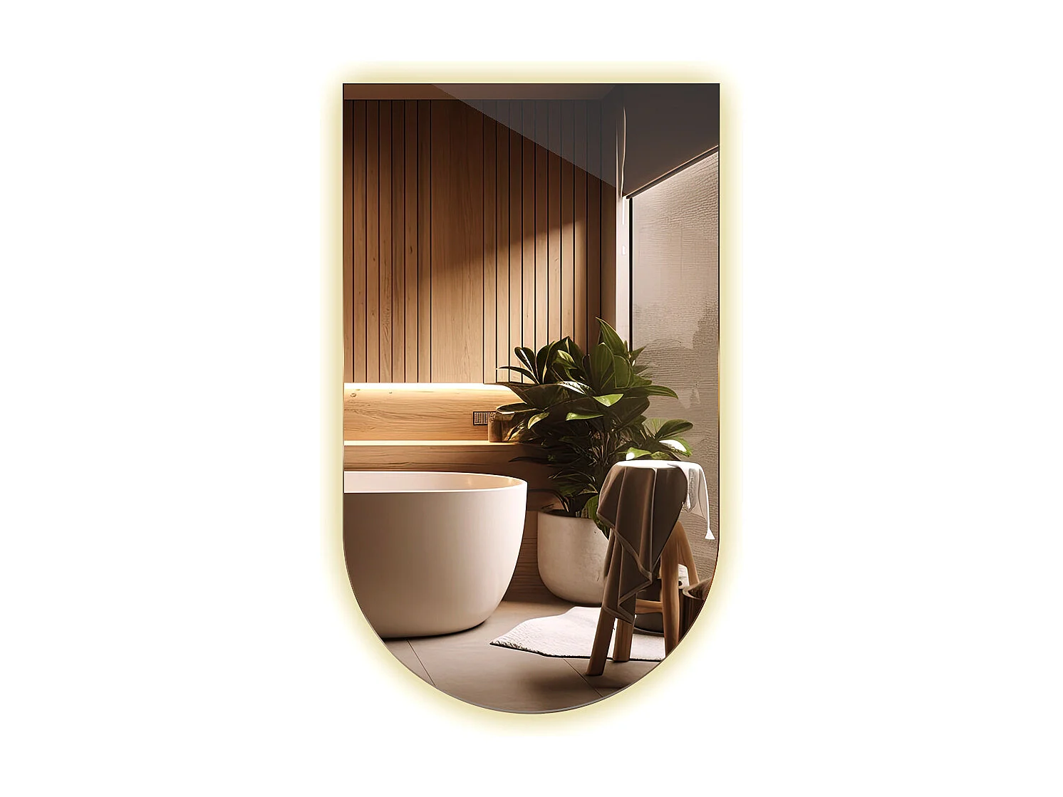 Miroir Irrégulier Semi-Ovale 60 x 100 cm LED pour Maquillage Salle de Bain - lumière neutre