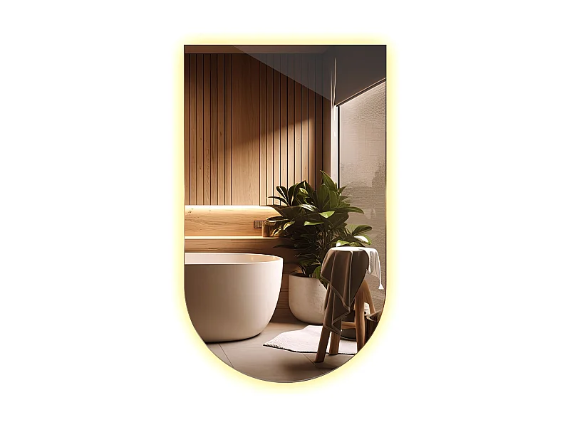 Miroir irrégulier minimaliste Semi-Ovale 50 x 90 cm LED pour la salle de bain - lumière chaude