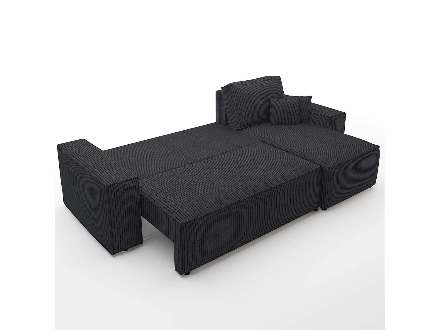 Canapé d'angle convertible réversible Lorenzo en velours côtelé Noir