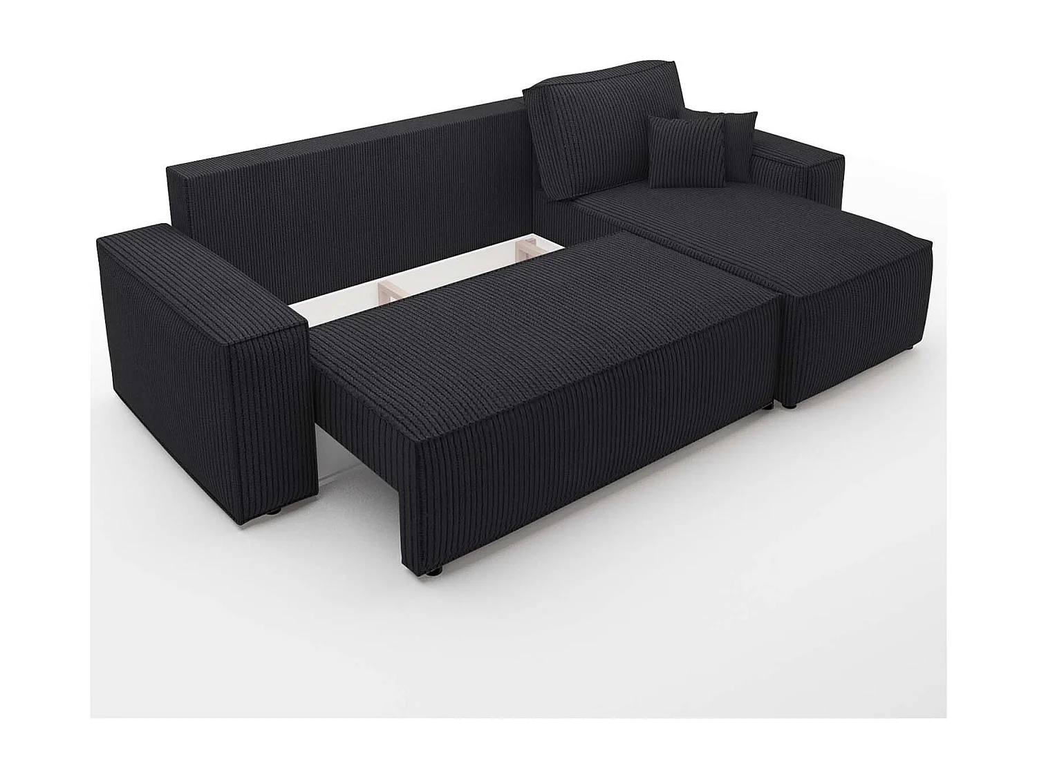 Canapé d'angle convertible réversible Lorenzo en velours côtelé Noir