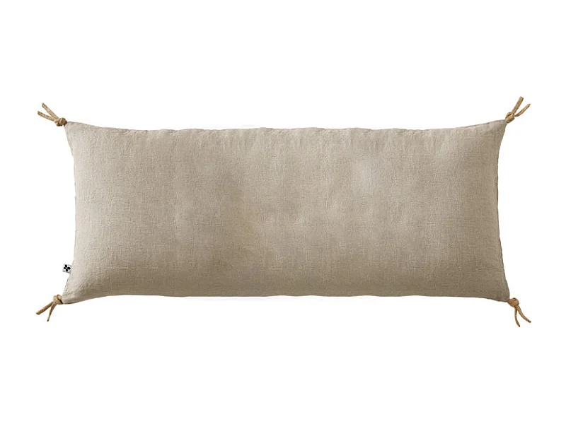 Coussin 55 x 110 cm en lin lavé sable avec 4 nouettes en jute - LUISA