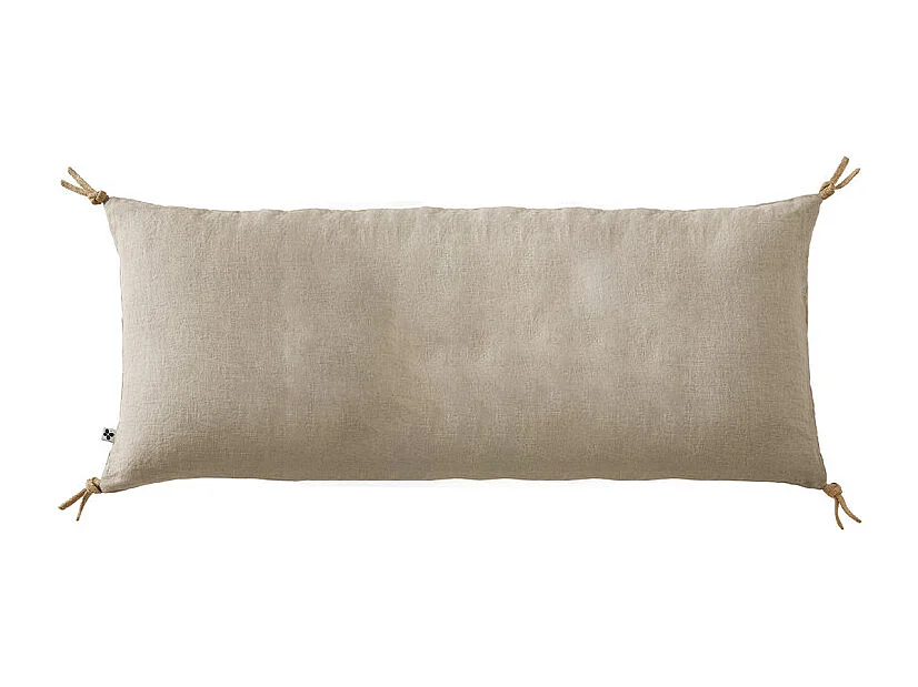Coussin 55 x 110 cm en lin lavé sable avec 4 nouettes en jute - LUISA