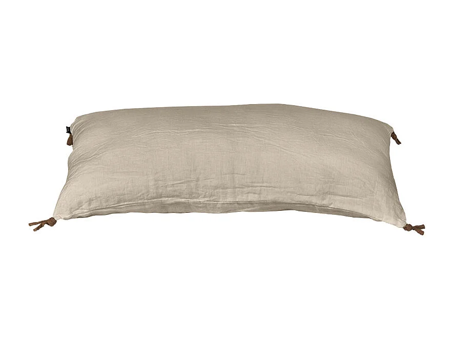 Coussin 55 x 110 cm en lin lavé sable avec 4 nouettes en jute - LUISA