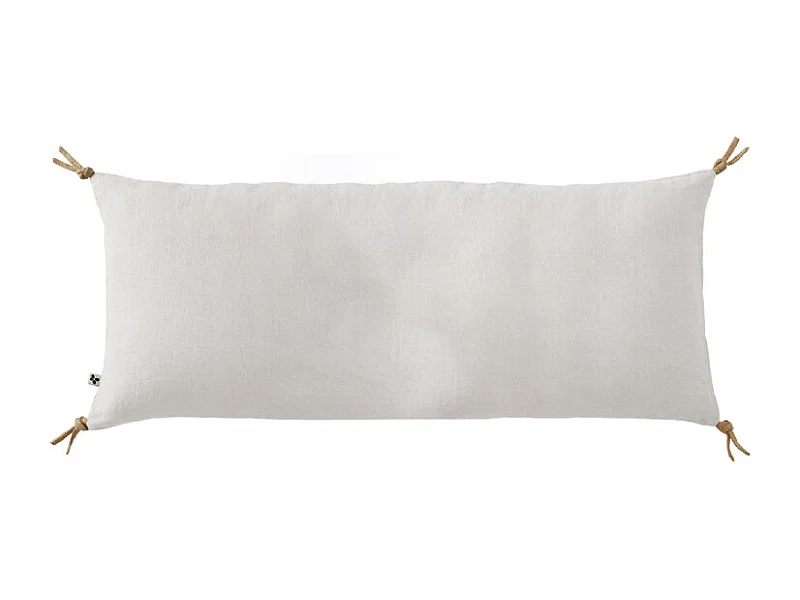 Coussin 55 x 110 cm en lin lavé blanc avec 4 nouettes en jute - LUISA