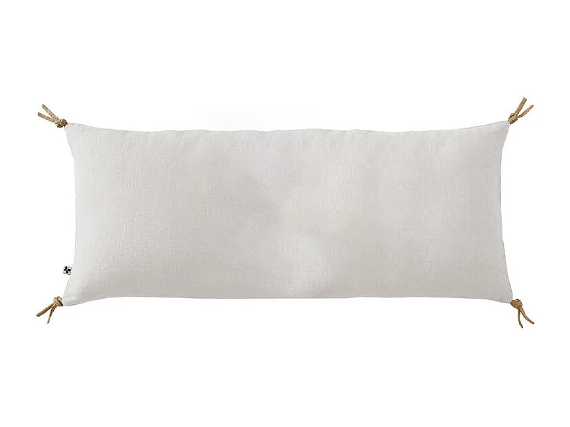 Coussin 55 x 110 cm en lin lavé blanc avec 4 nouettes en jute - LUISA