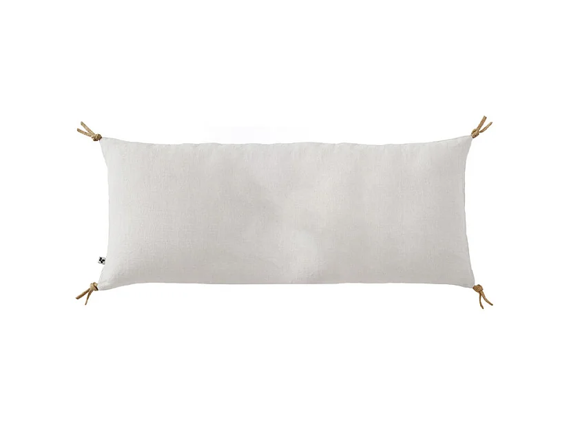 Coussin 55 x 110 cm en lin lavé blanc avec 4 nouettes en jute - LUISA