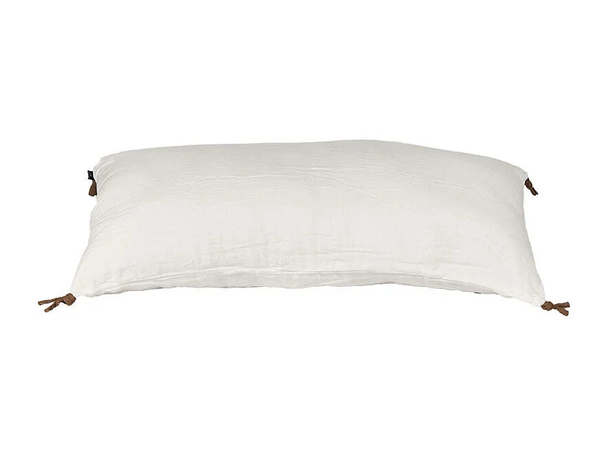 Coussin 55 x 110 cm en lin lavé blanc avec 4 nouettes en jute - LUISA