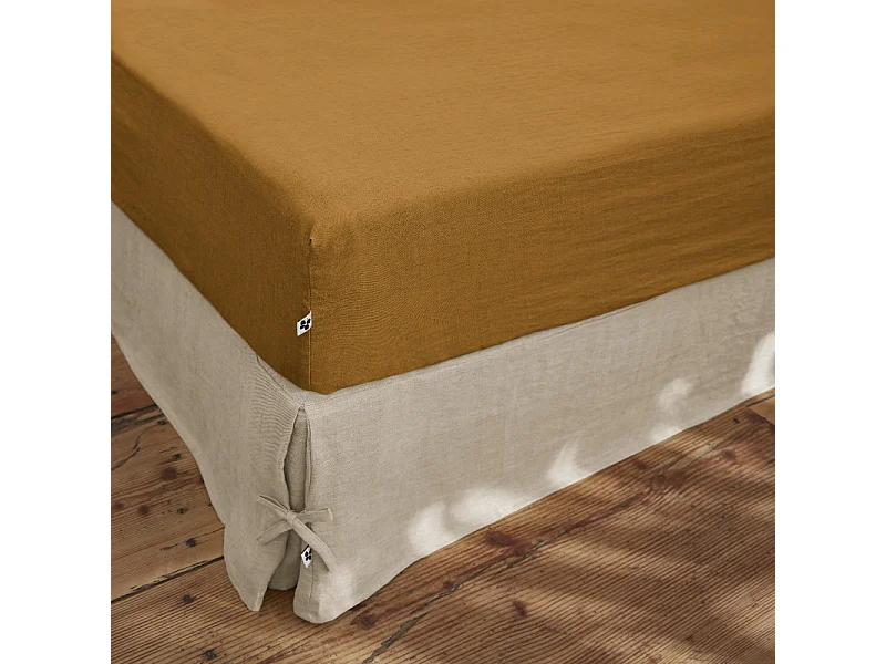 Drap housse 160 x 200 x 30 cm en lin lavé caramel - LUISA