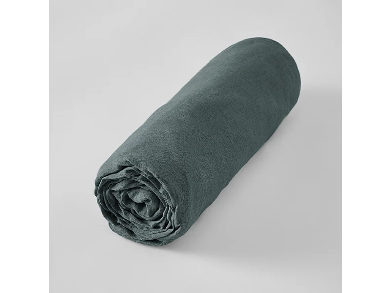 Drap housse 140 x 190 x 30 cm en lin lavé bleu - LUISA