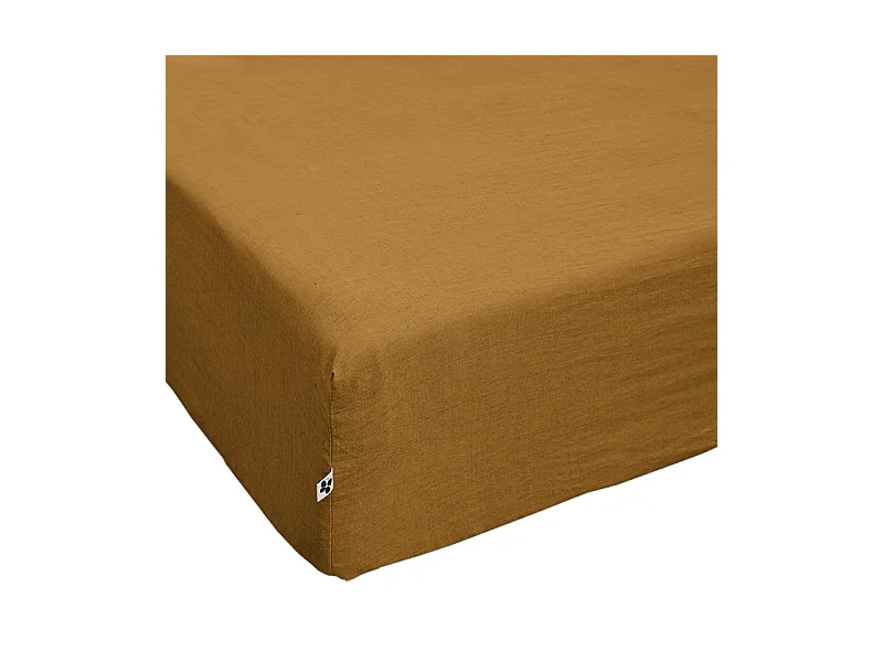 Drap housse 140 x 190 x 30 cm en lin lavé caramel - LUISA