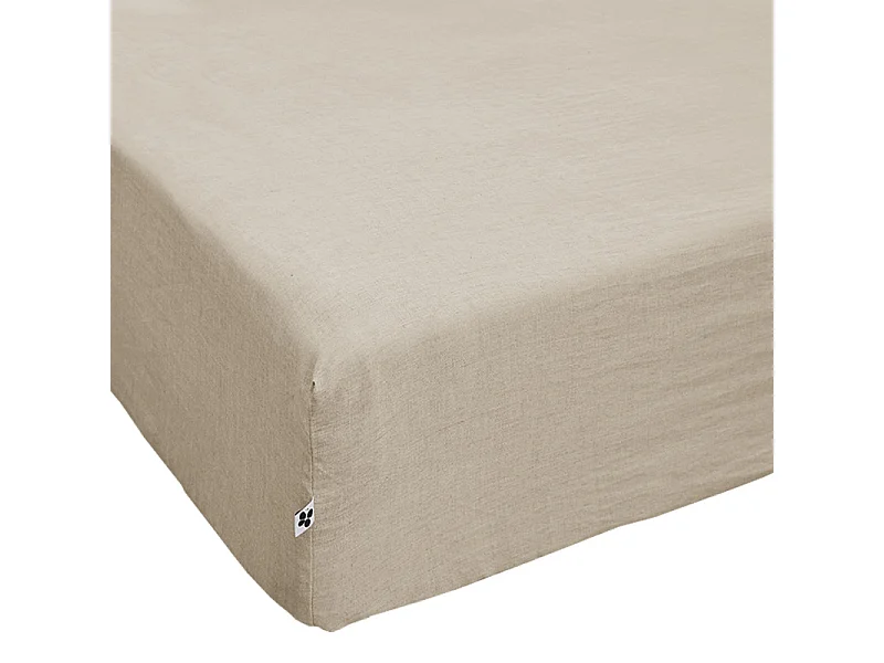 Drap housse 180 x 200 x 30 cm en lin lavé sable - LUISA