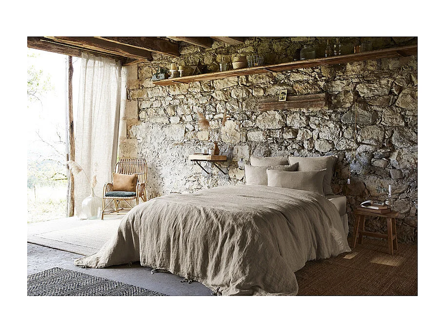 Drap housse 180 x 200 x 30 cm en lin lavé sable - LUISA