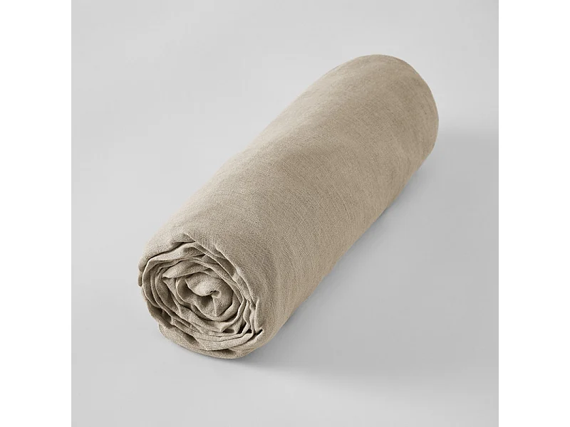 Drap housse 160 x 200 x 30 cm en lin lavé sable - LUISA