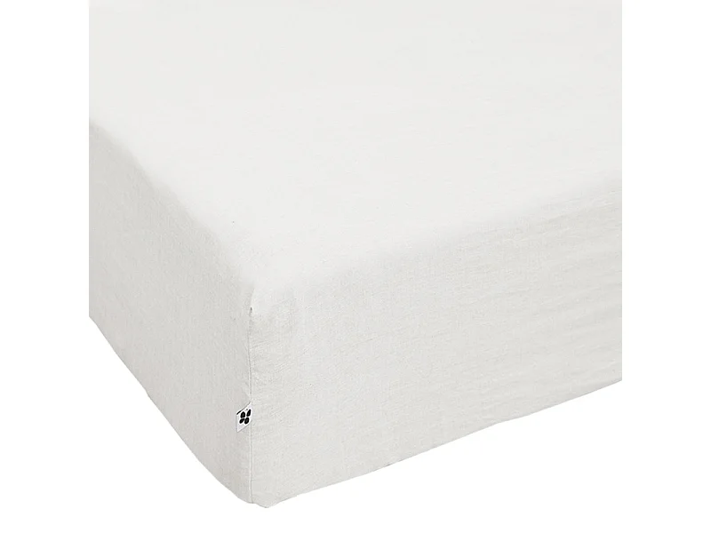 Drap housse 160 x 200 x 30 cm en lin lavé blanc - LUISA