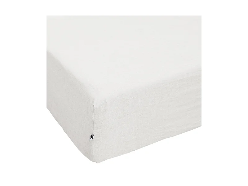 Drap housse 160 x 200 x 30 cm en lin lavé blanc - LUISA