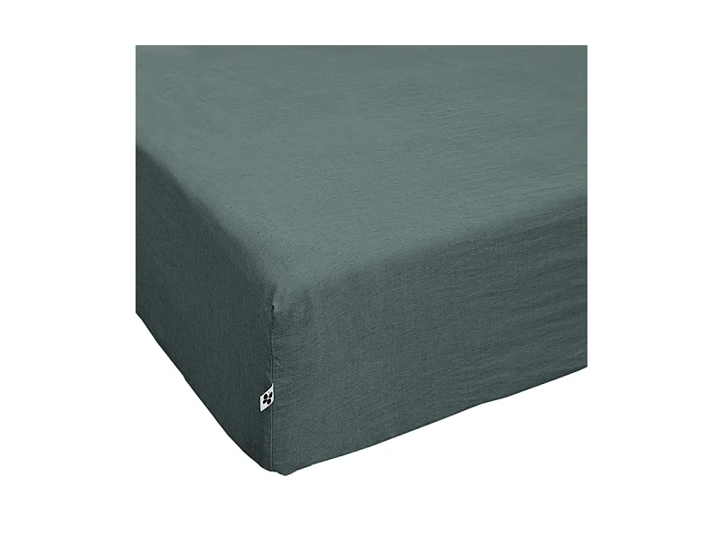 Drap housse 180 x 200 x 30 cm en lin lavé bleu - LUISA