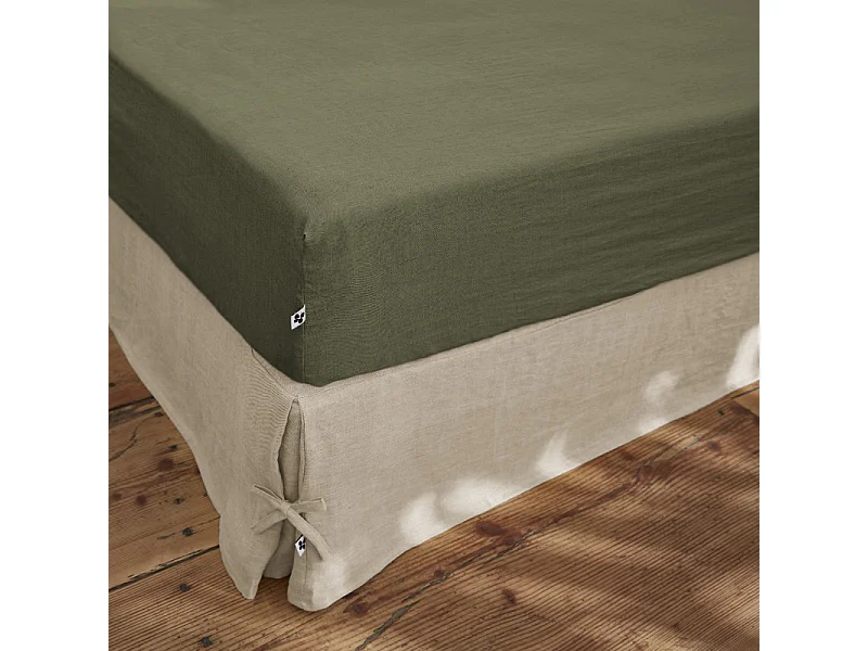 Drap housse 160 x 200 x 30 cm en lin lavé vert - LUISA