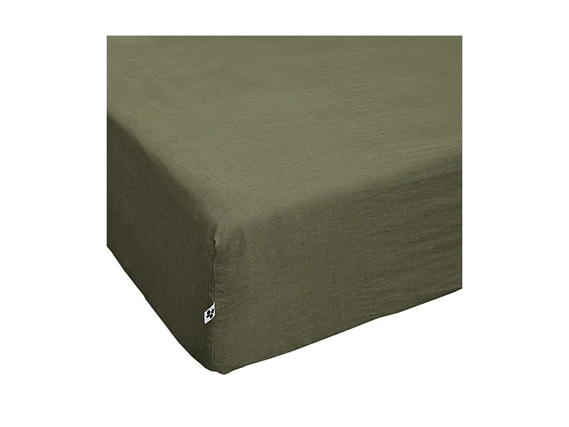 Drap housse 180 x 200 x 30 cm en lin lavé vert - LUISA