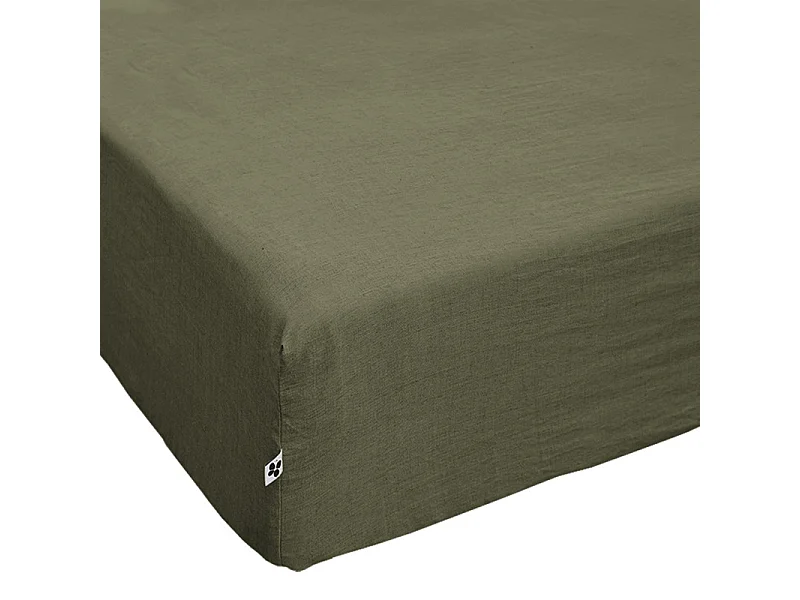 Drap housse 180 x 200 x 30 cm en lin lavé vert - LUISA