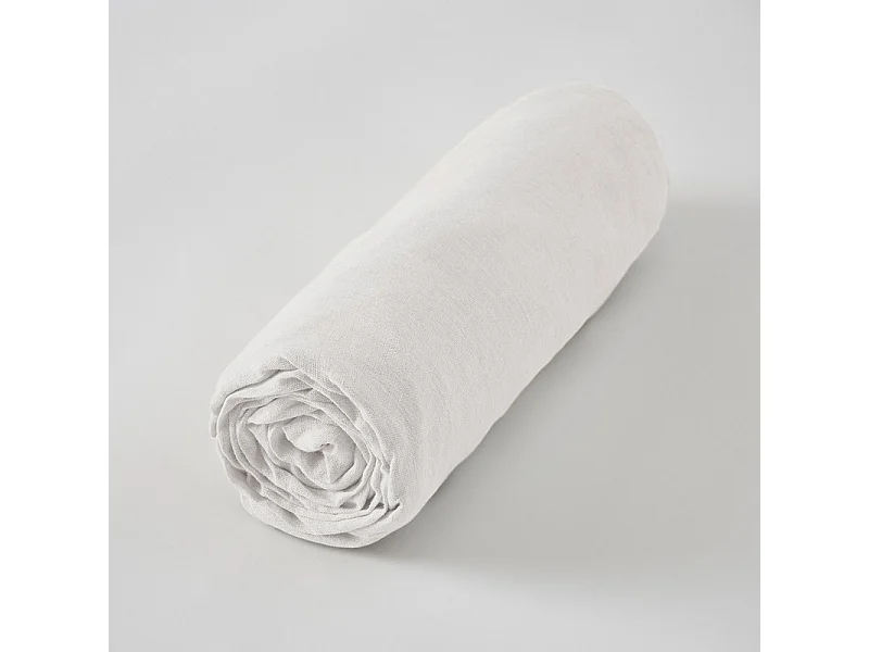 Drap housse 140 x 190 x 30 cm en lin lavé blanc - LUISA