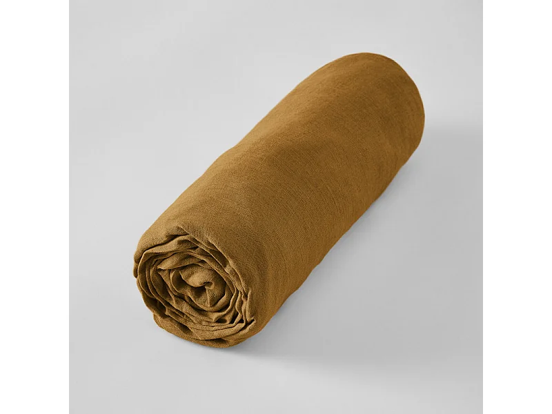 Drap housse 180 x 200 x 30 cm en lin lavé caramel - LUISA