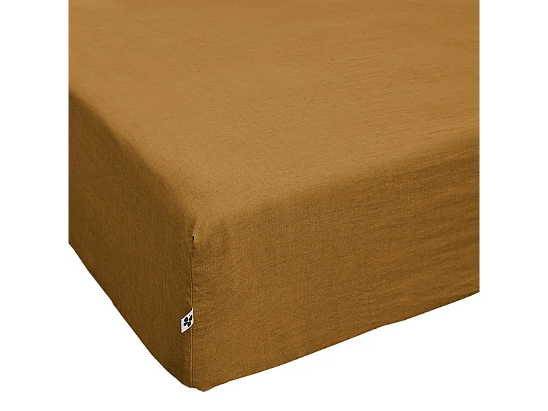 Drap housse 180 x 200 x 30 cm en lin lavé caramel - LUISA