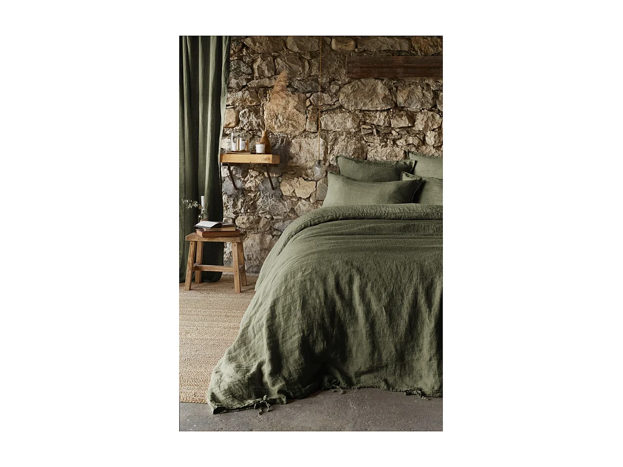 Housse de couette 220 x 240 en lin lavé vert - LUISA