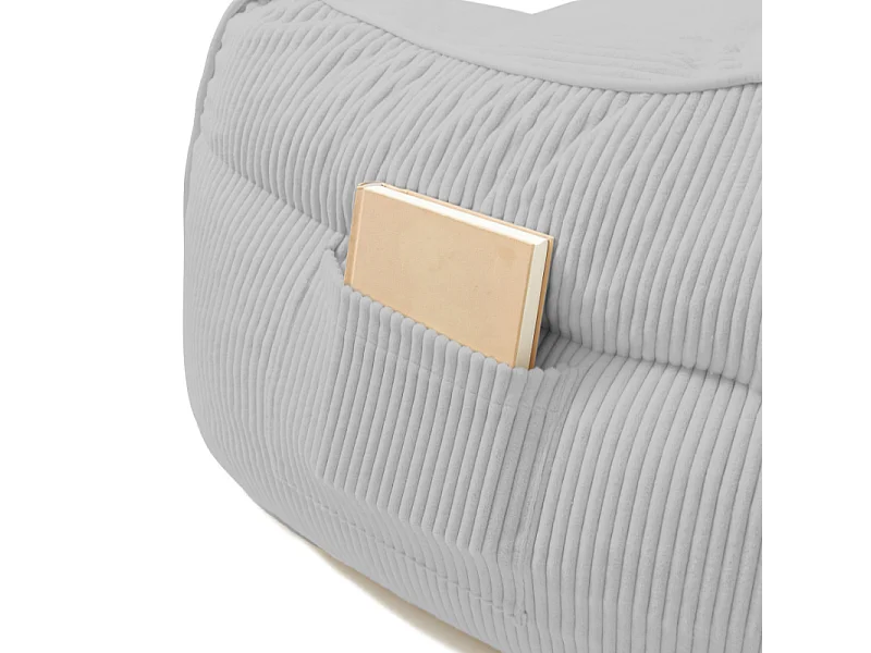 Pouf fauteuil velours côtelé 100x110 cm gris clair