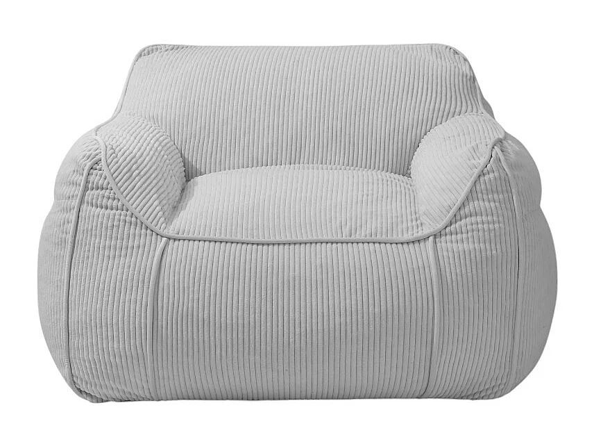 Pouf fauteuil velours côtelé 100x110 cm gris clair