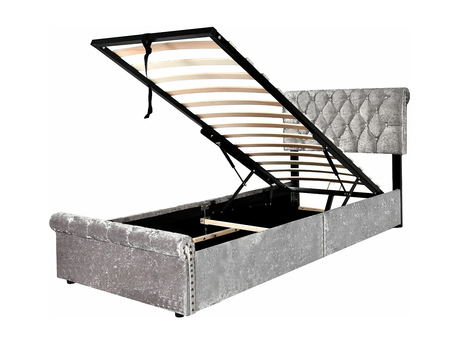 Gestoffeerd bed 90x200cm,hydraulisch functiebed,gestoffeerd bed met in hoogte verstelbaar hoofdeinde,grijs,