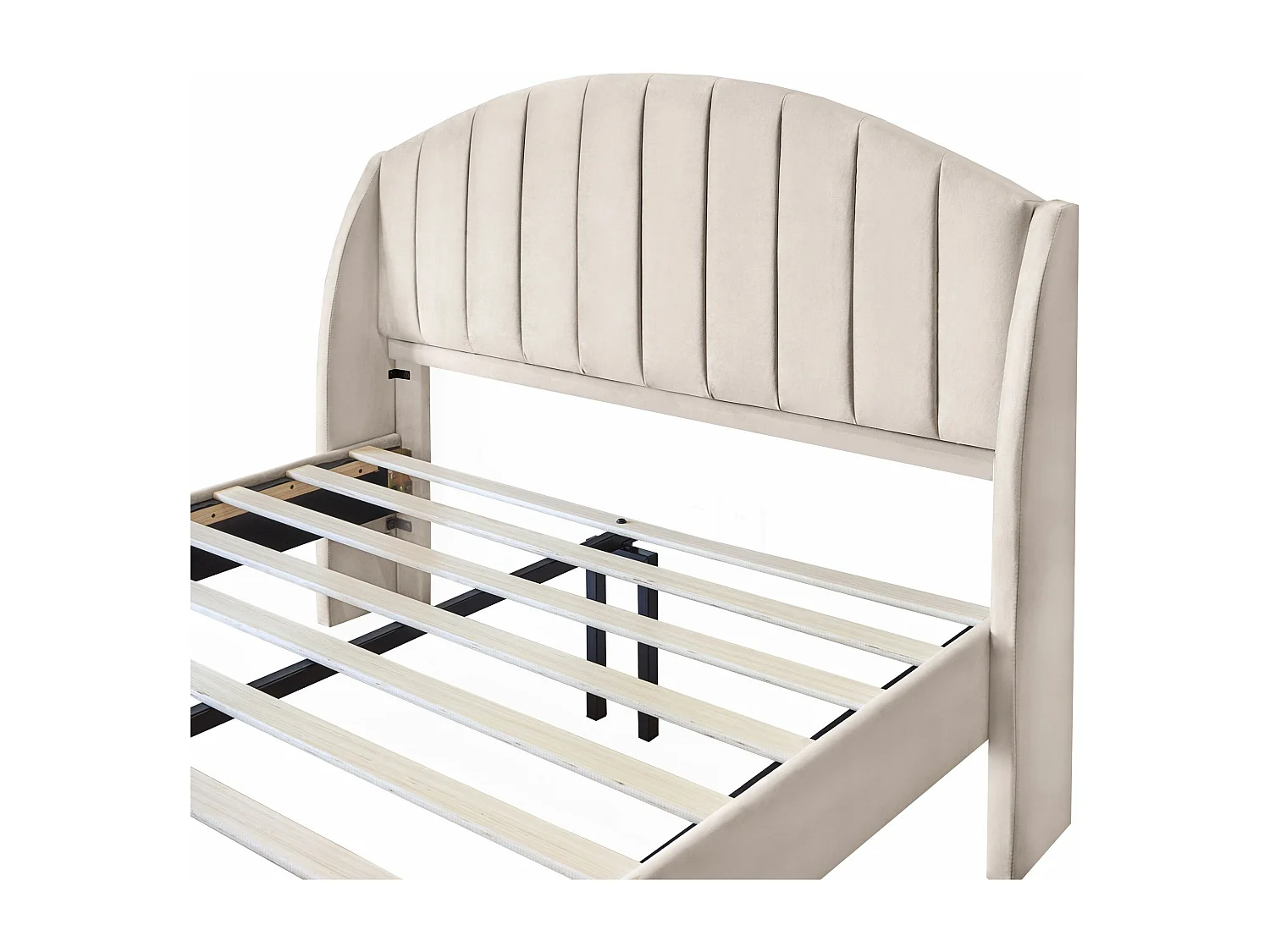 Lit rembourré avec sommier à lattes et tête de lit, support de lattes en bois, lit pour adolescent, 140x200 cm,beige,Sans matelas