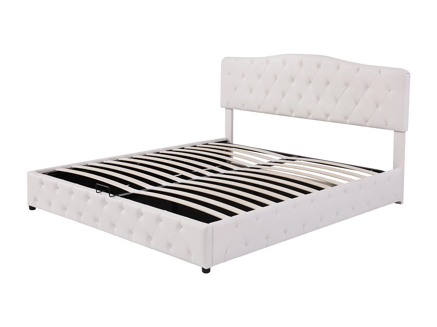 Lit rembourré fonctionnel hydraulique, avec sommier à lattes,tête de lit réglable en hauteur, lit double 180 x200 cm,PU,Blanc,Sans matelas