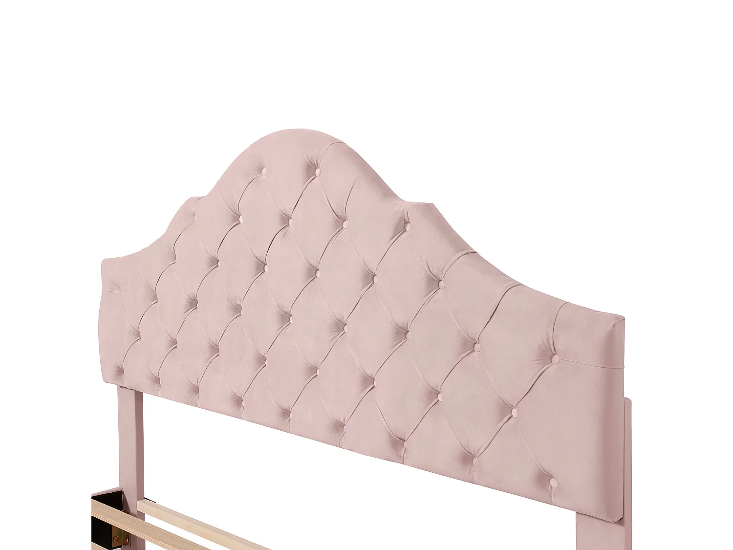 Lit Tapissé avec Sommier à Lattes et Tête de Lit,Lit Jeune avec Tête de Lit Réglable en Hauteur,140x200 cm,Velours Rose,Sans Matelas