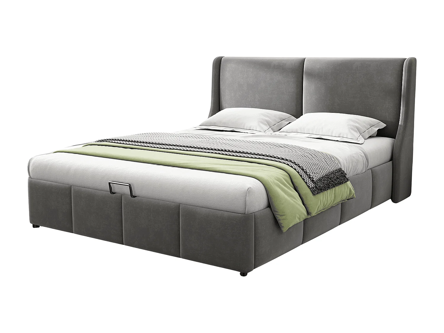 Lit rembourré,lit fonctionnel hydraulique,forme d'oreille,tête de coussin,lit double 140 x 200 cm,gris,sans matelas