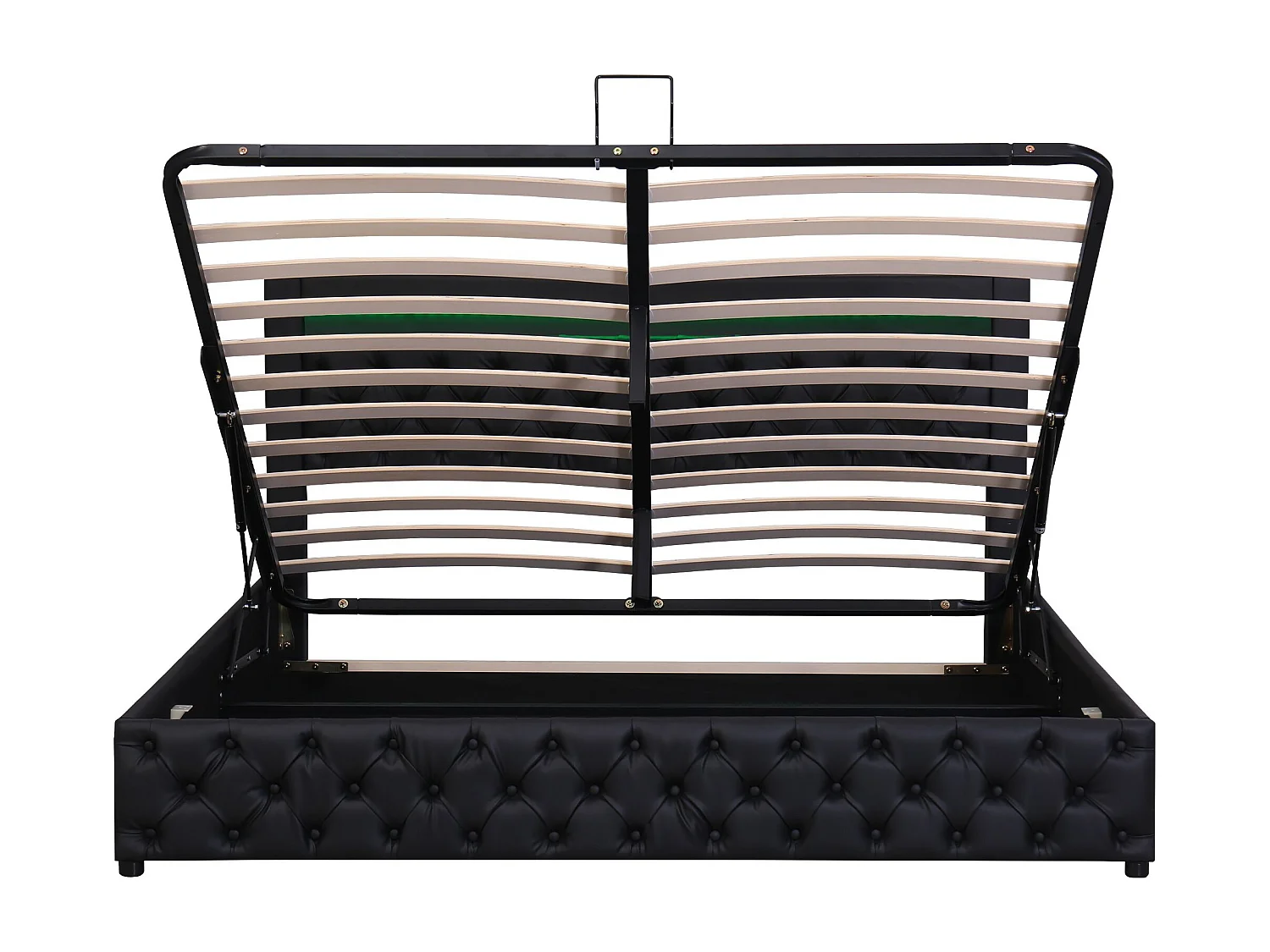 Lit rembourré Lit fonctionnel avec sommier à lattes et espace de rangement, avec éclairage LED, avec fonction de rangement,140 x 200 cm,PU,noir,Sans matelas