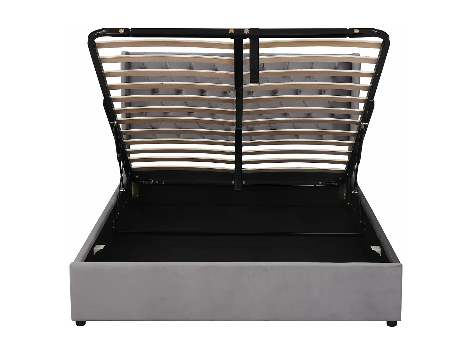 Gestoffeerd bed Hydraulisch functioneel bed met lattenbodem en opbergruimte,Oorvorm Velours stof Grote knoopnaden,Tweepersoonsbed 140X190 cm,Grijs,Zonder matras