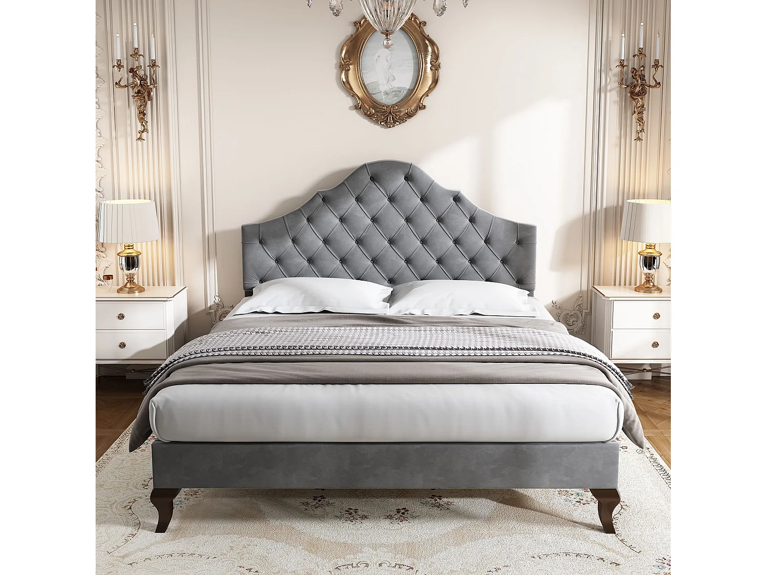 Lit Tapissé avec Sommier à Lattes et Tête de Lit,Lit Jeune avec Tête de Lit Réglable en Hauteur,Lit Simple 90x200 cm,Velours, Gris,Sans Matelas