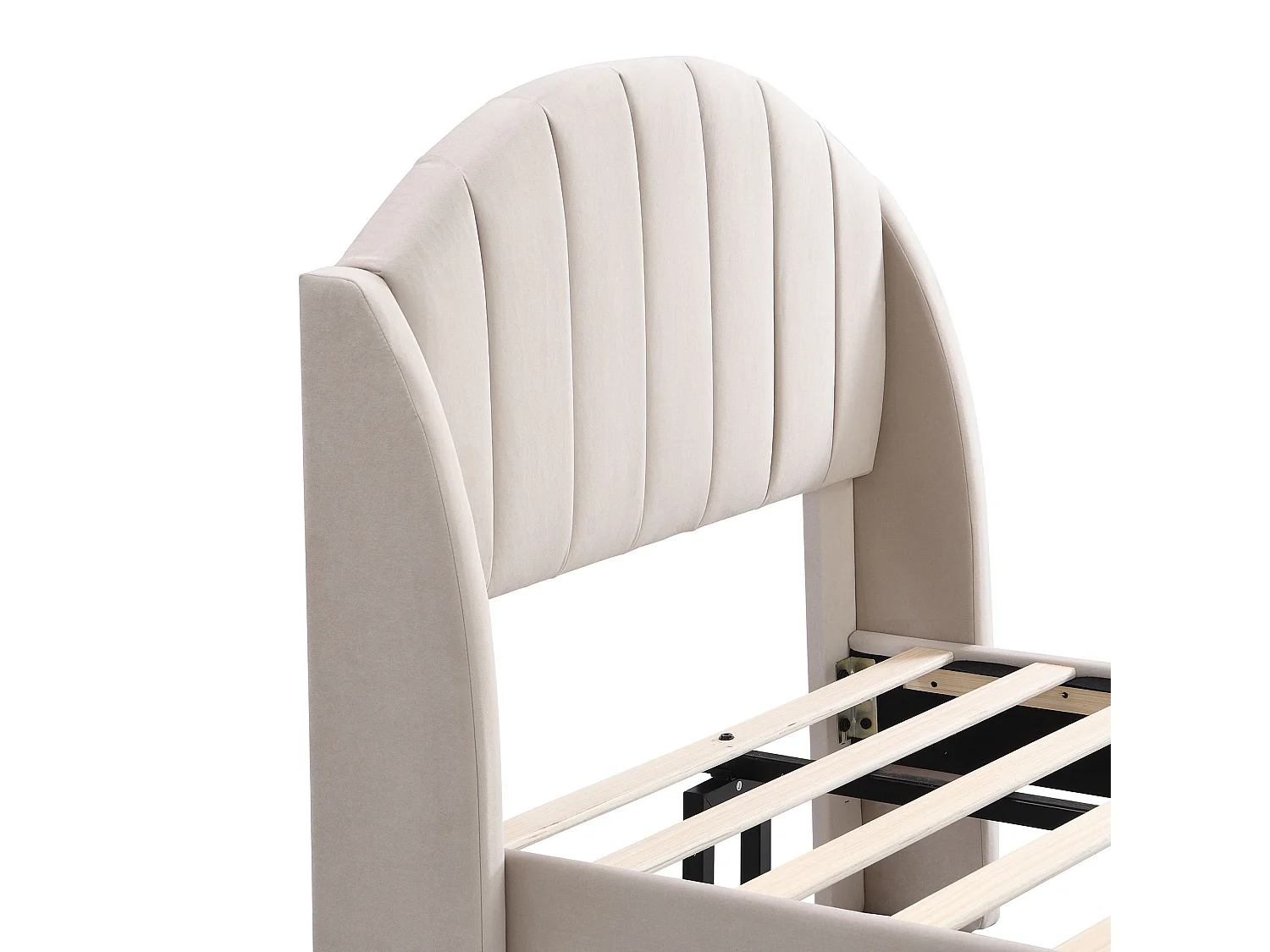 Lit rembourré avec sommier à lattes et tête de lit, support de lattes en bois, lit adolescent, lit simple 90x200 cm,beige,Sans matelas