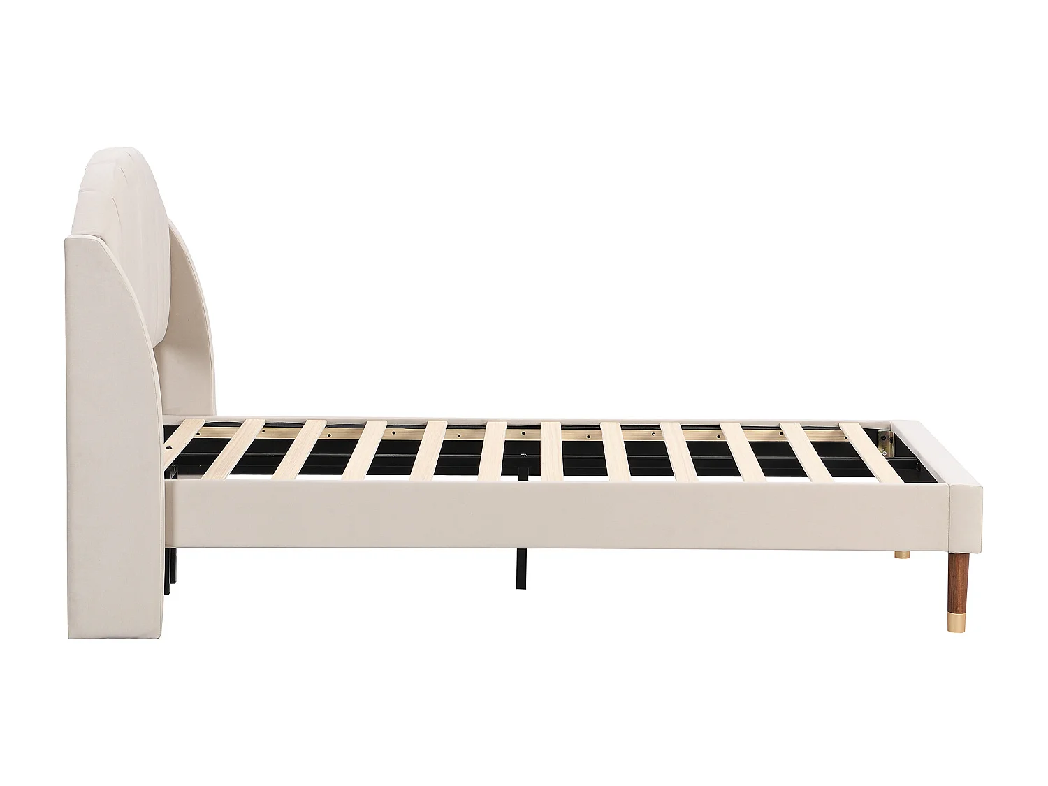 Lit rembourré avec sommier à lattes et tête de lit, support de lattes en bois, lit adolescent, lit simple 90x200 cm,beige,Sans matelas