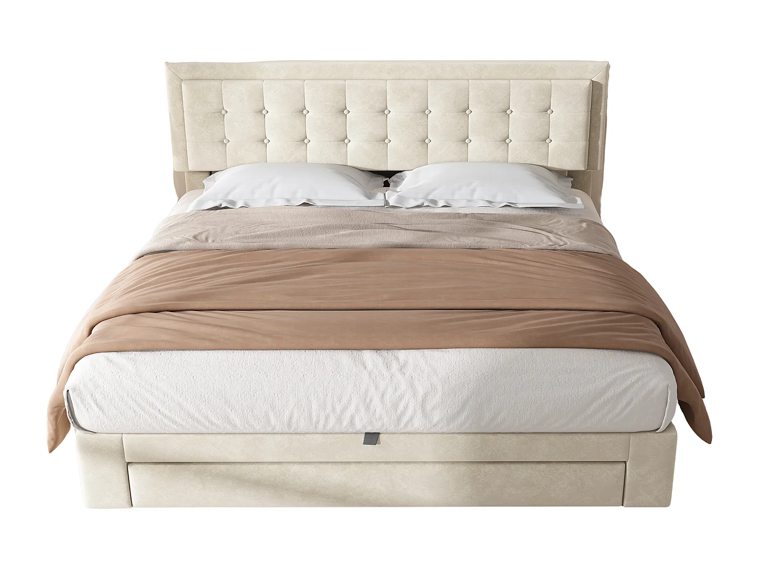Lit rembourré avec sommier à lattes et tête de lit, Lit de rangement, Hydraulique, avec 2 tiroirs, support de lattes en bois,160x200 cm,beige,Sans matelas