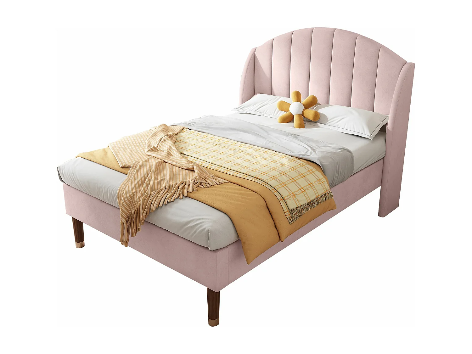 Lit rembourré avec sommier à lattes et tête de lit, support de lattes en bois, lit adolescent, lit simple 90x200 cm,Rose,Sans matelas