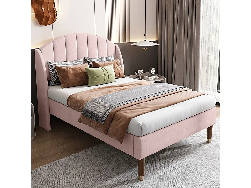 Lit rembourré avec sommier à lattes et tête de lit, support de lattes en bois, lit adolescent, lit simple 90x200 cm,Rose,Sans matelas