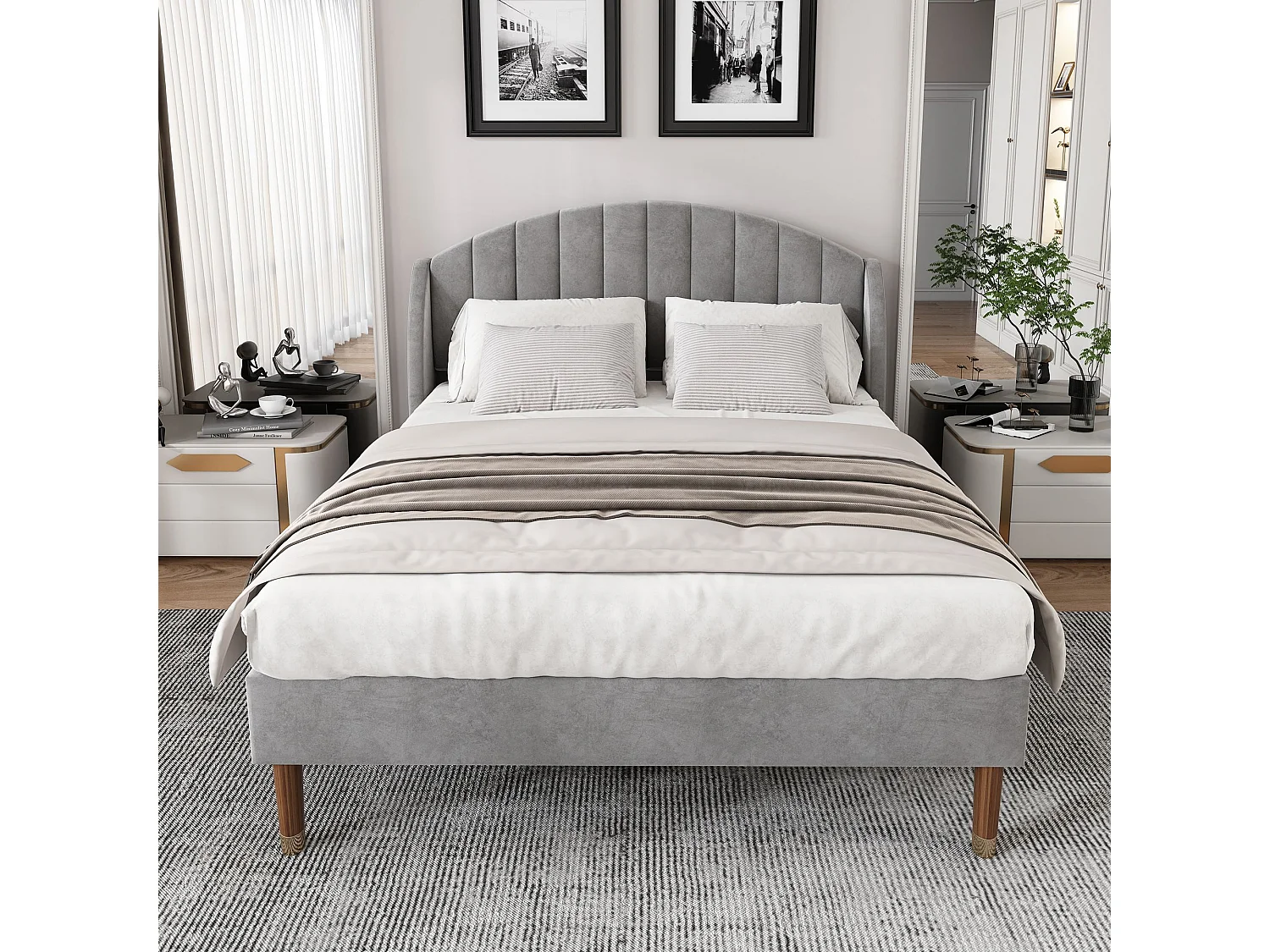 Lit rembourré avec sommier à lattes et tête de lit, support de lattes en bois, lit pour adolescents, 160x200 cm,gris,Sans matelas