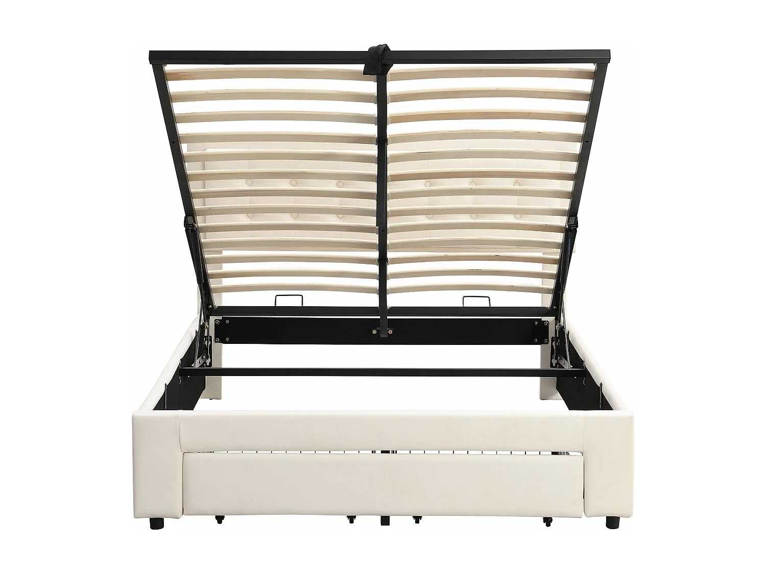 Lit rembourré avec sommier à lattes et tête de lit, Lit de rangement, Hydraulique, avec 2 tiroirs, support de lattes en bois,140x200 cm,beige,Sans matelas