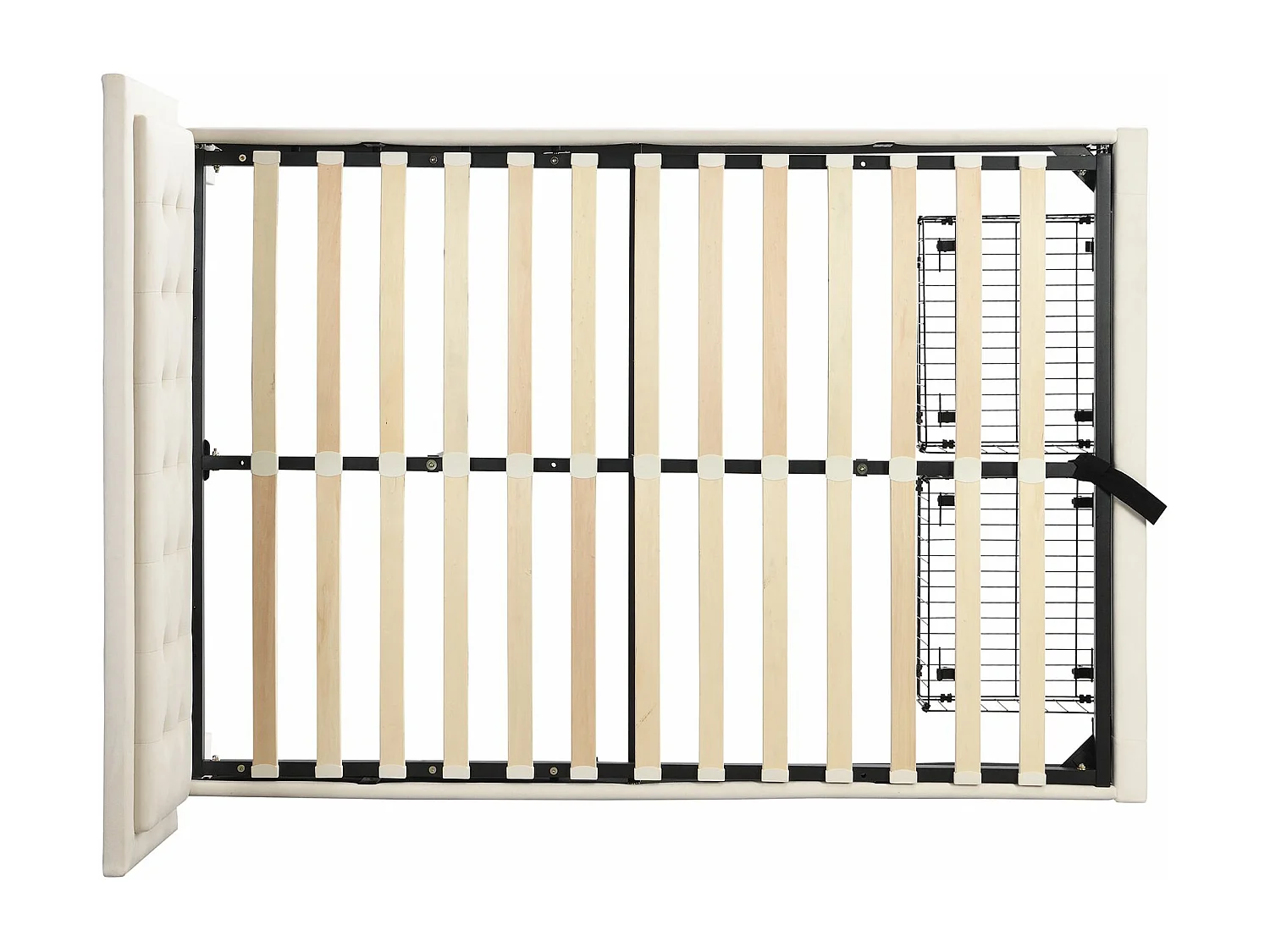 Lit rembourré avec sommier à lattes et tête de lit, Lit de rangement, Hydraulique, avec 2 tiroirs, support de lattes en bois,140x200 cm,beige,Sans matelas
